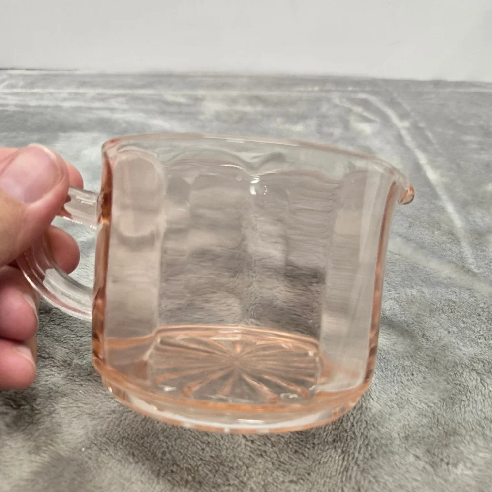 Vintage Pink Depression Glass Creamer Paneled Starburst Base Pitcher 3.5 inch